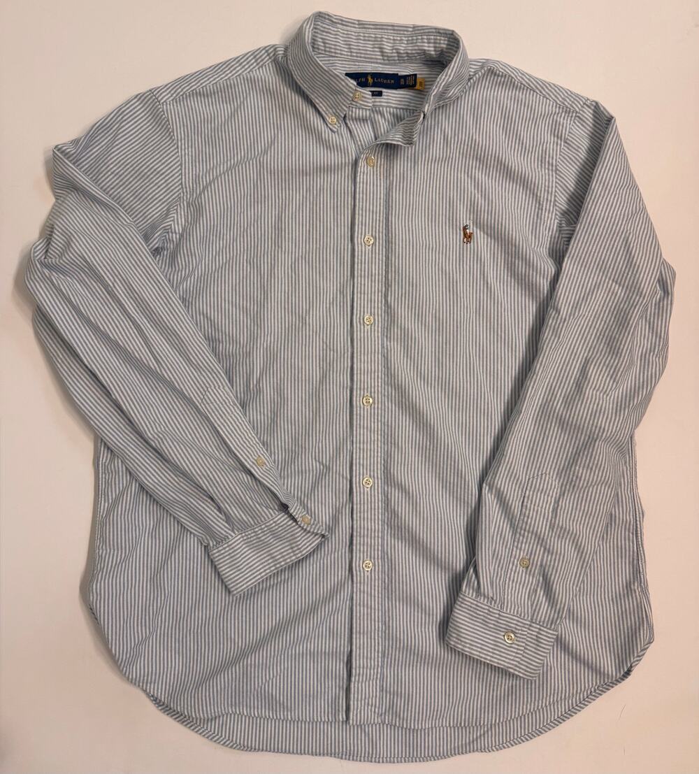 Ralph Lauren Classic Fit Men's Button Down Dress Shirt Blue/White Stripe Size XL